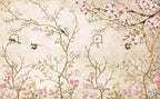Spring Blossom Wallpaper : Chinoiserie Birdcage Tree Mural - flat design