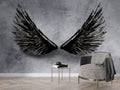 Grey Wings Wallpaper : Black Feather Wings on Concrete Mural
