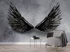 Grey Wings Wallpaper : Black Feather Wings on Concrete Mural