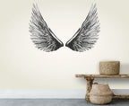 Grey Wings Wallpaper : Black Feather Wings on Concrete Mural - View 4