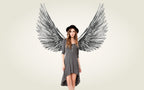 Grey Wings Wallpaper : Black Feather Wings on Concrete Mural - View 2