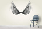 Grey Wings Wallpaper : Black Feather Wings on Concrete Mural - View 3