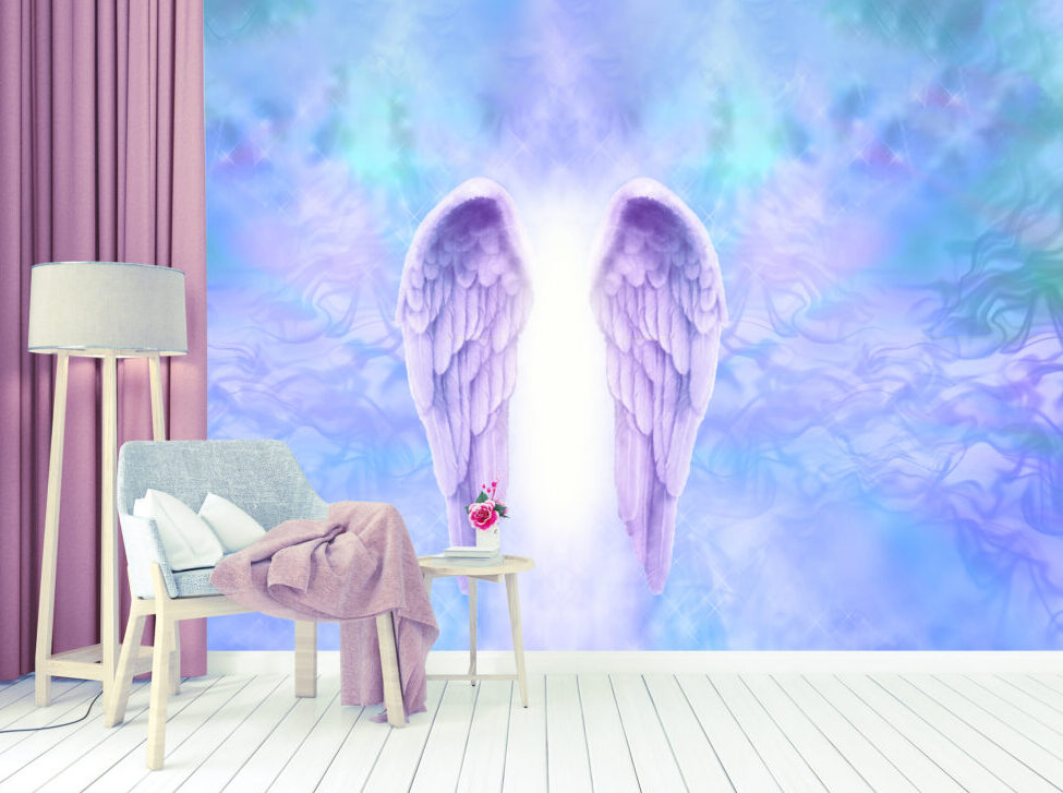 Lavender Angel Wings Wallpaper : Glowing Purple Sky Mural