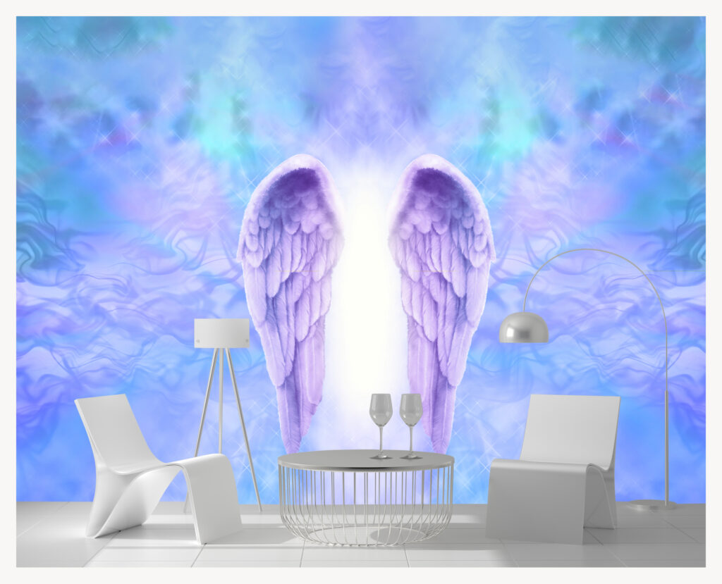 Lavender Angel Wings Wallpaper : Glowing Purple Sky Mural - View 4