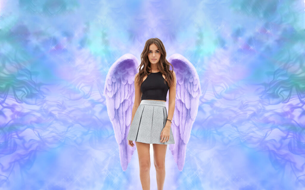 Lavender Angel Wings Wallpaper : Glowing Purple Sky Mural - View 2