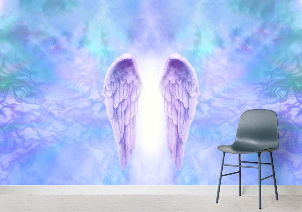 Lavender Angel Wings Wallpaper : Glowing Purple Sky Mural - View 5