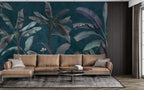 Dark Teal Jungle Wallpaper : Moody Banana Leaf Mural