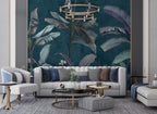 Dark Teal Jungle Wallpaper : Moody Banana Leaf Mural - View 5