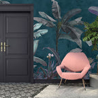 Dark Teal Jungle Wallpaper : Moody Banana Leaf Mural - View 2