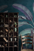 Dark Teal Jungle Wallpaper : Moody Banana Leaf Mural - View 3
