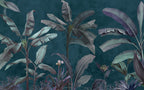 Dark Teal Jungle Wallpaper : Moody Banana Leaf Mural - flat design