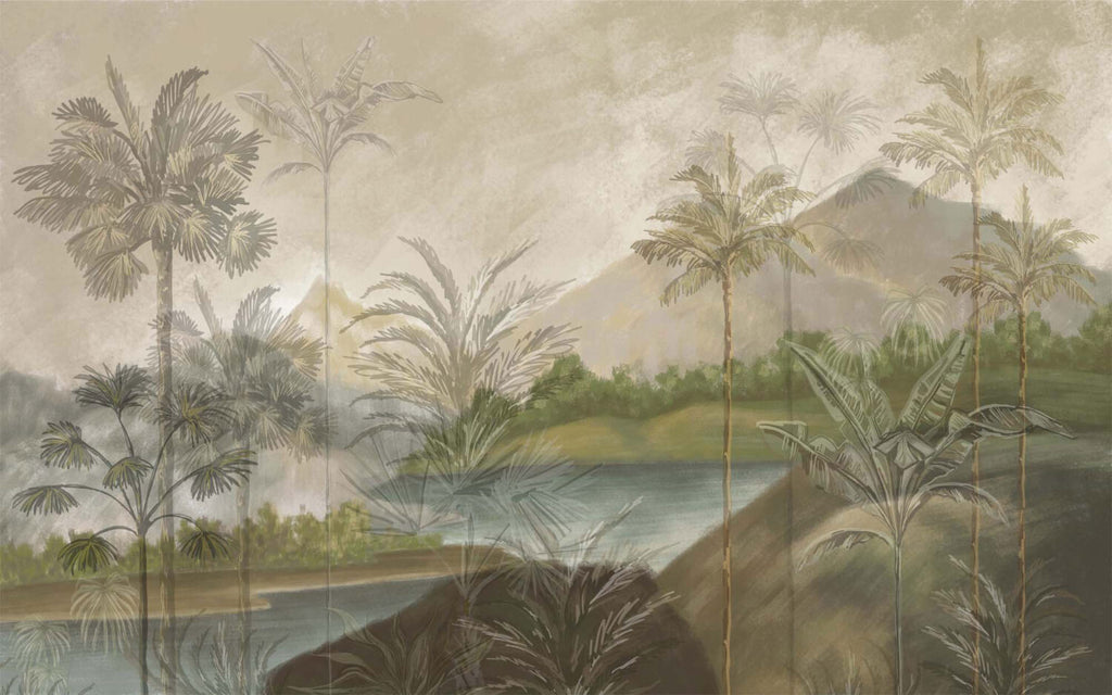 Painted Tropical Landscape Wallpaper : Palm Valley Mural - View 2