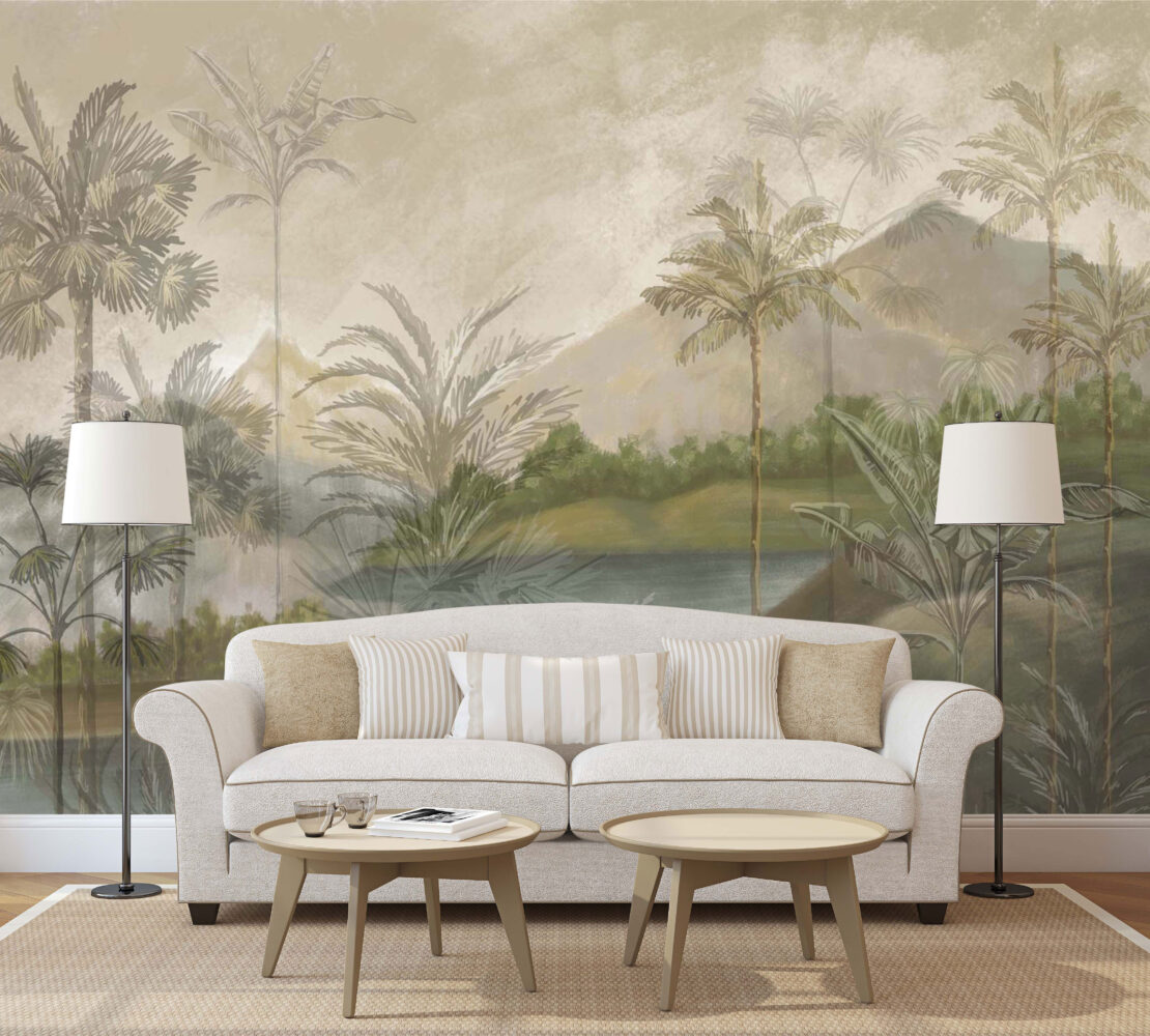 Painted Tropical Landscape Wallpaper : Palm Valley Mural