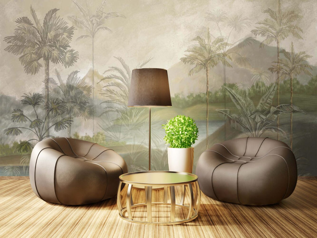 Painted Tropical Landscape Wallpaper : Palm Valley Mural - View 4