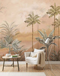 Sunset Palm Wallpaper : Golden Beige Palm Tree Mural