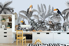 Monochrome Jungle Wallpaper : Zebra And Toucan Mural - View 6