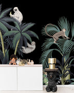 Night Jungle Wallpaper : Animals on Black Tropical Mural - View 3