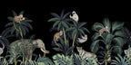 Night Jungle Wallpaper : Animals on Black Tropical Mural - flat design