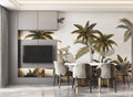 Golden Palm Safari Wallpaper : Elephant and Monkey Mural