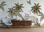 Golden Palm Safari Wallpaper : Elephant and Monkey Mural - View 2