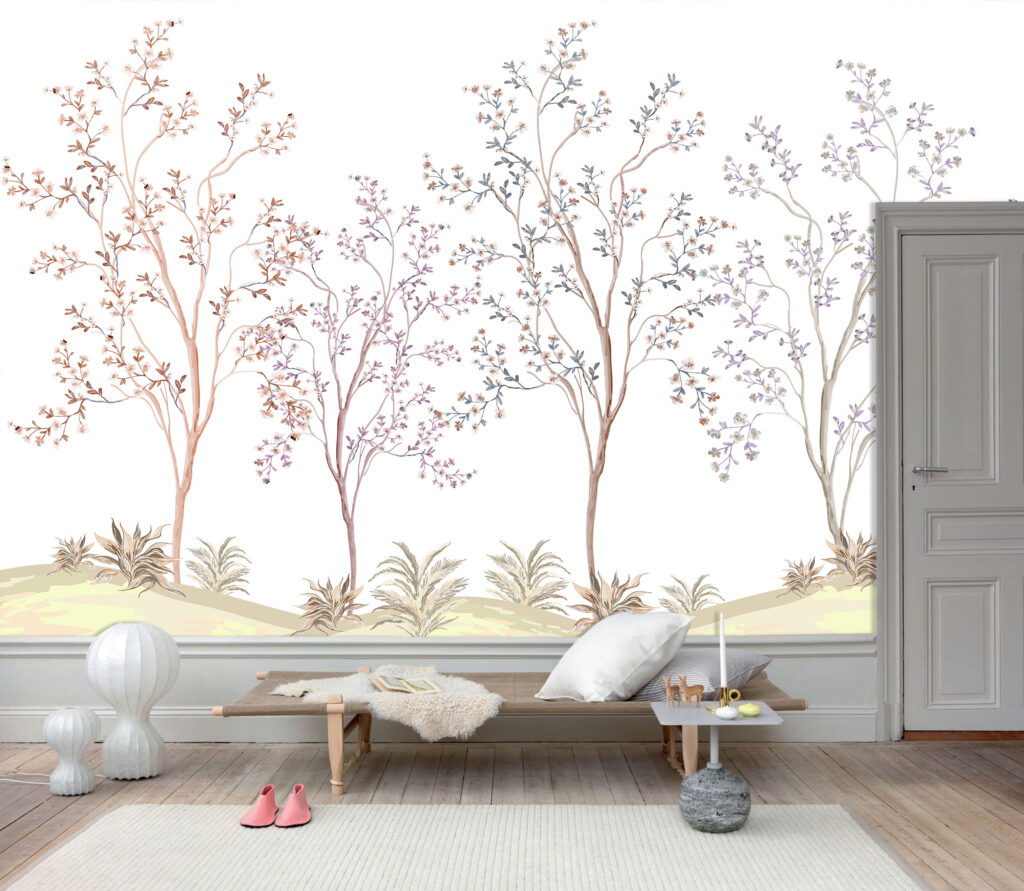 Delicate Tree Wallpaper : Lilac Blossom Sapling Mural - View 5