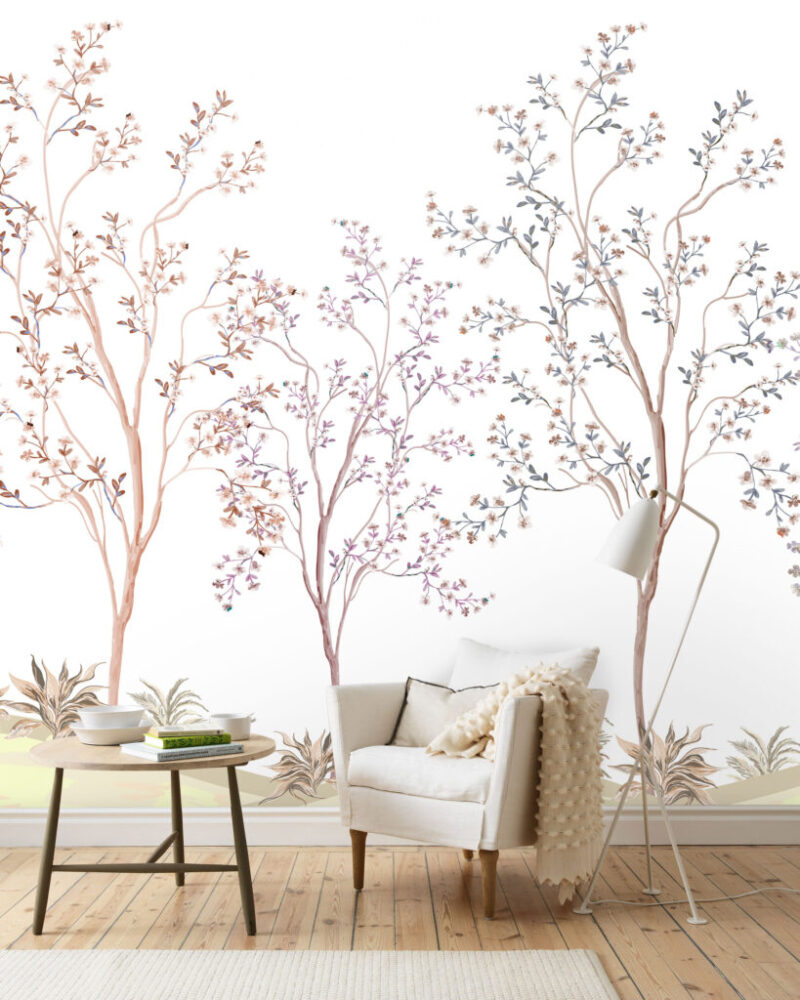 Delicate Tree Wallpaper : Lilac Blossom Sapling Mural - View 3