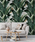 Green Banana Leaf Wallpaper : Painterly Tropical Pattern