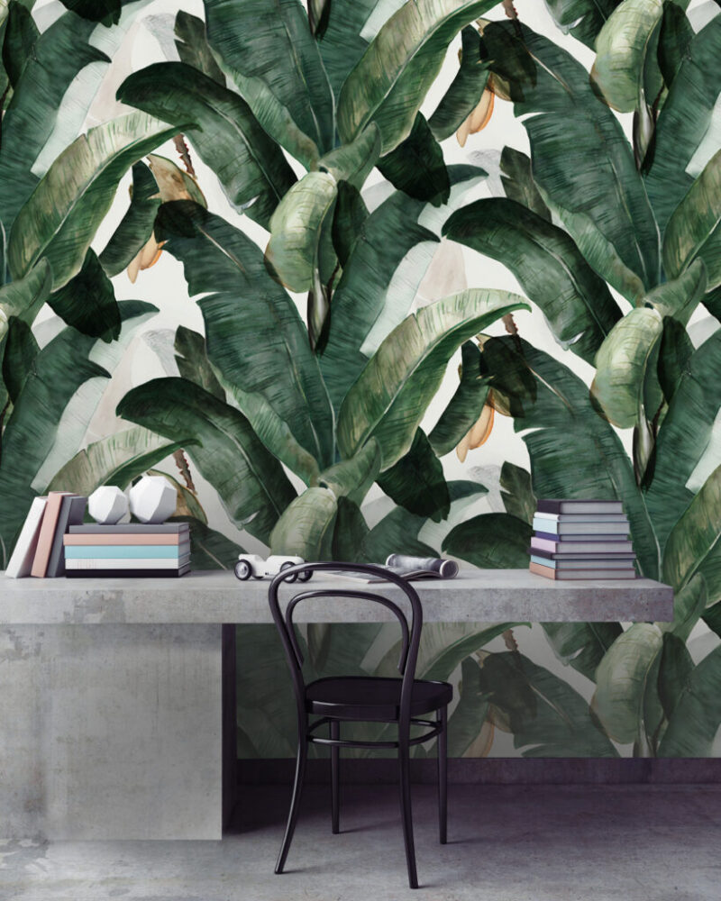 Green Banana Leaf Wallpaper : Painterly Tropical Pattern - View 2