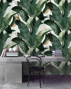 Green Banana Leaf Wallpaper : Painterly Tropical Pattern - View 2