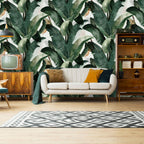 Green Banana Leaf Wallpaper : Painterly Tropical Pattern - View 3