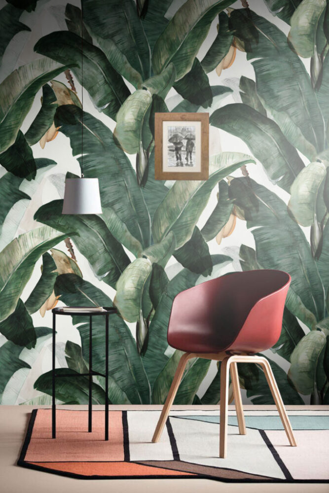 Green Banana Leaf Wallpaper : Painterly Tropical Pattern - View 4