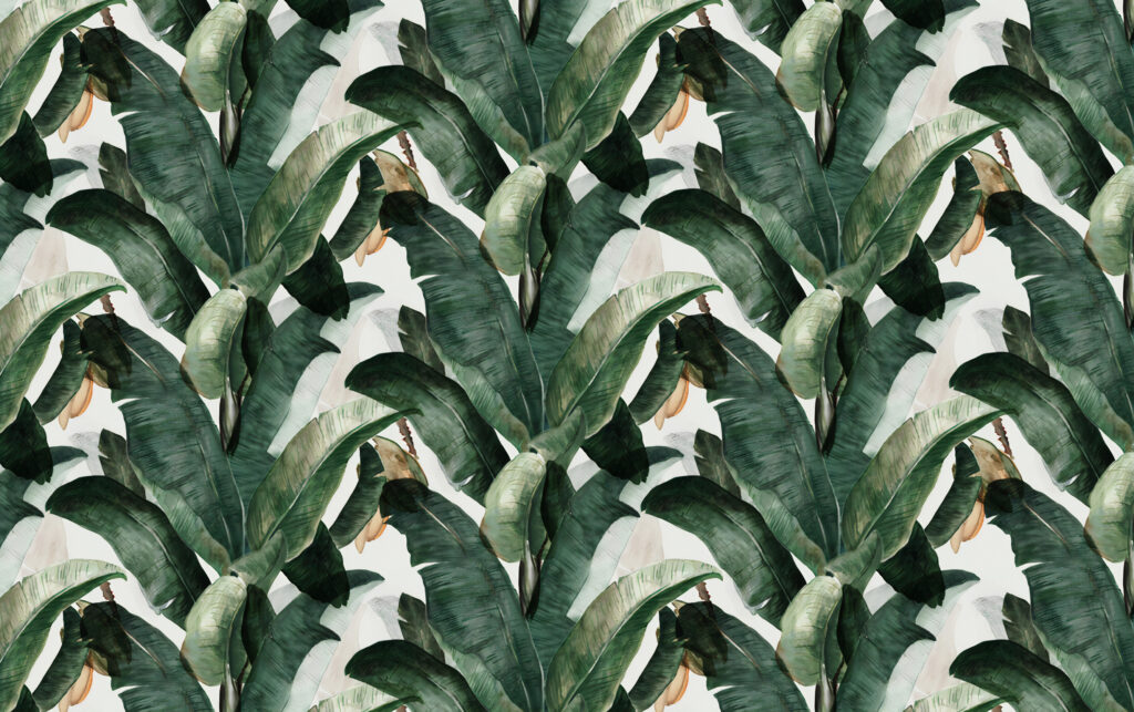 Green Banana Leaf Wallpaper : Painterly Tropical Pattern - flat design