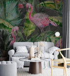 Flamingo Wallpaper : Watercolor Jungle Mural