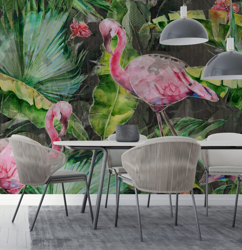 Flamingo Wallpaper : Watercolor Jungle Mural - View 5