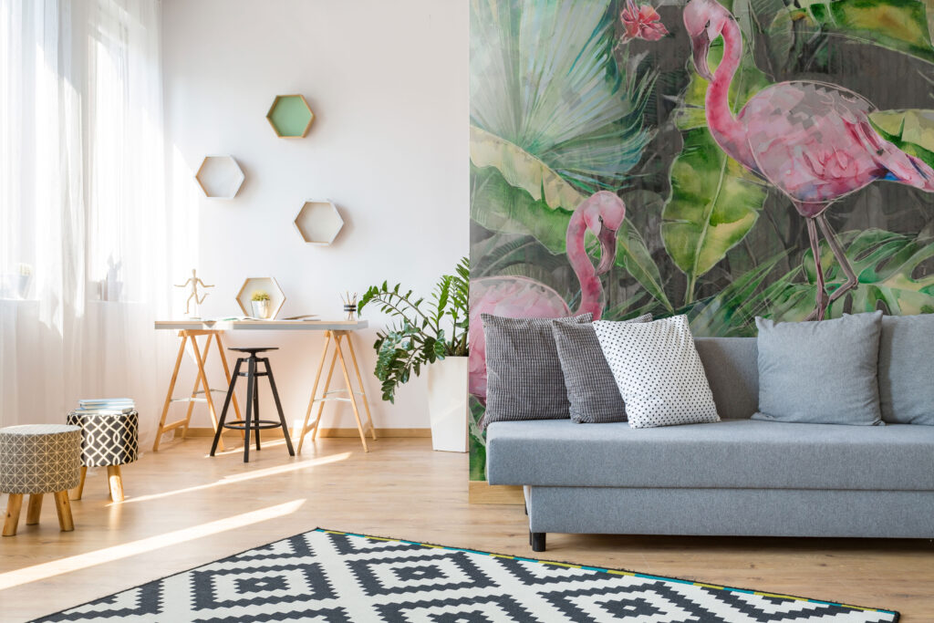 Flamingo Wallpaper : Watercolor Jungle Mural - View 2