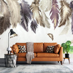 Feather Wallpaper : Soft Grey and Purple Plumes Mural