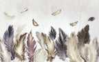 Feather Wallpaper : Soft Grey and Purple Plumes Mural - flat design