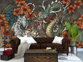 Tiger and Dragon Wallpaper : Asian Tattoo Art Mural