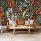 Tiger and Dragon Wallpaper : Asian Tattoo Art Mural - View 2