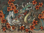 Tiger and Dragon Wallpaper : Asian Tattoo Art Mural - flat design