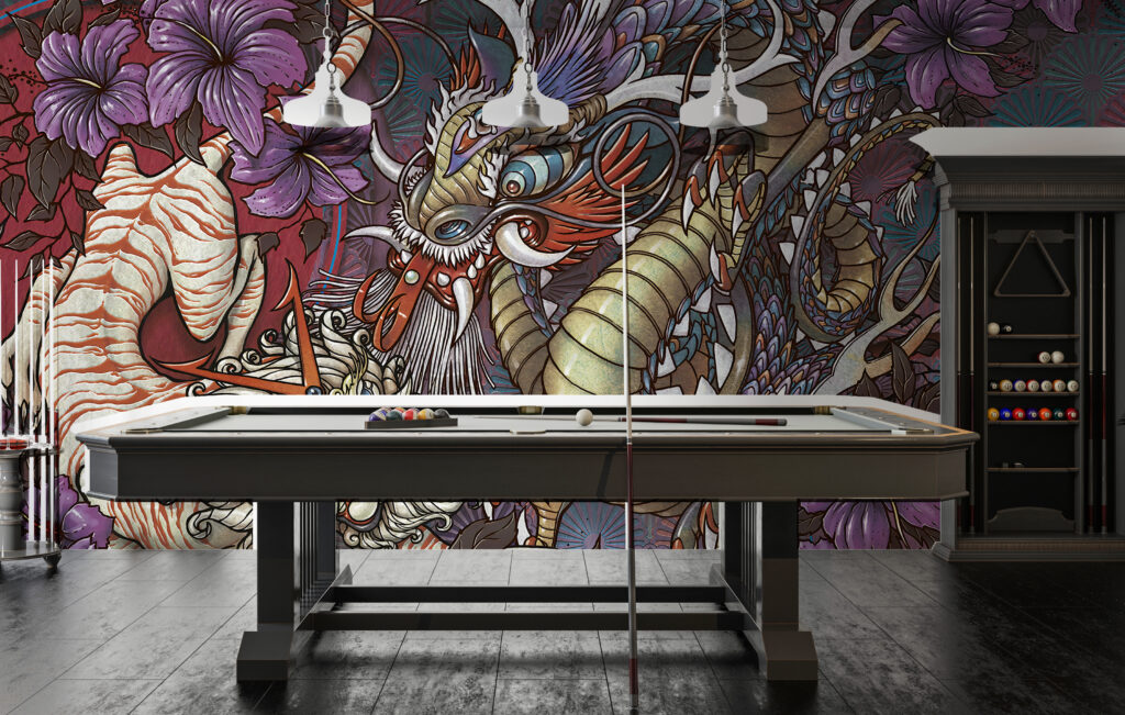Tiger and Dragon Wallpaper : Asian Tattoo Art Mural - View 4