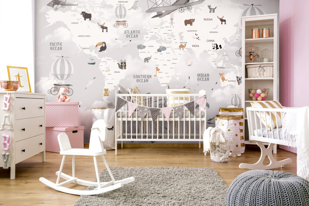 Adventure Map Wallpaper : Mountains and Animals Kids Mural - View 5