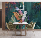 Colorful Tropical Wallpaper : Painted Banana Leaves Mural