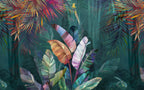 Colorful Tropical Wallpaper : Painted Banana Leaves Mural - flat design