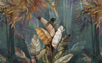 Gold Banana Leaf Wallpaper : Teal And Bronze Tropical Mural - View 2