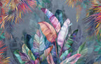 Iridescent Leaf Wallpaper : Pink And Blue Tropical Mural - View 2