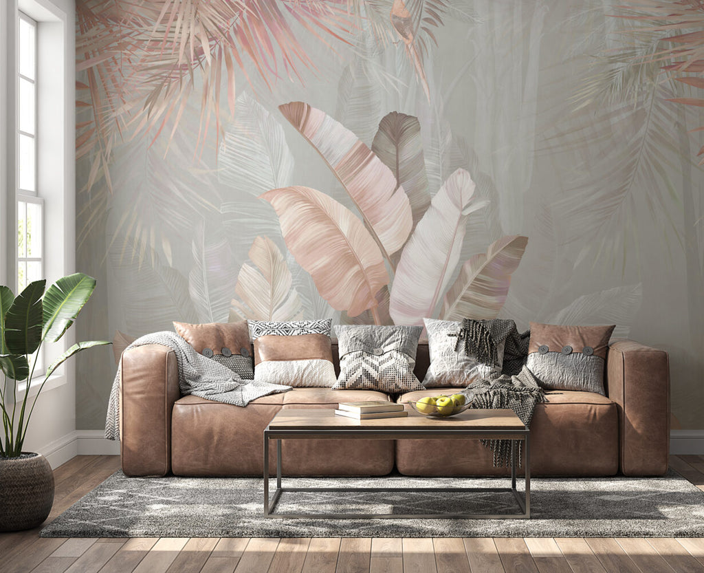 Blush Banana Leaf Wallpaper : Beige Tropical Mural