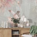 Blush Banana Leaf Wallpaper : Beige Tropical Mural - View 4
