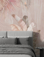 Pink Banana Leaf Wallpaper : Rose Tropical Mural - View 3