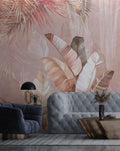 Pink Banana Leaf Wallpaper : Rose Tropical Mural